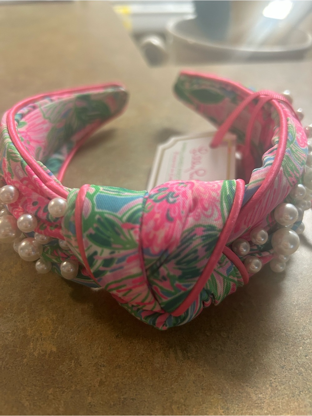 NWT LILLY PULITZER pink  Tropical Pearl-Embellished Headband - Picture 3 of 3